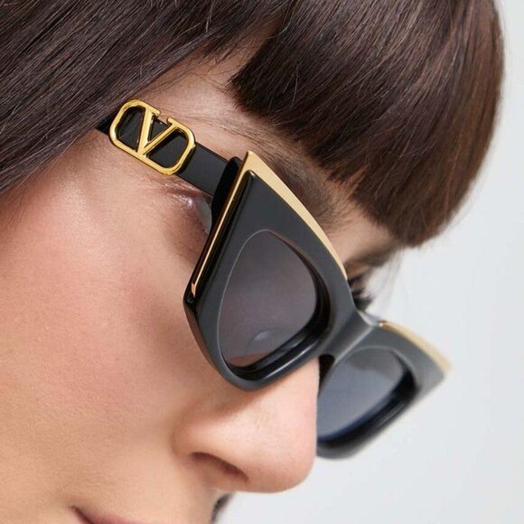 Valentino Women Sunglasses Black Gold Grey Cat Eye V-GOLDCUT - I VLS 113A 55 - Picture 9 of 15